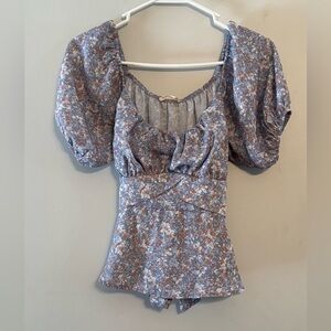 Altar’d State Floral Puff Sleeve Peplum Top Medium Cottagecore Boho